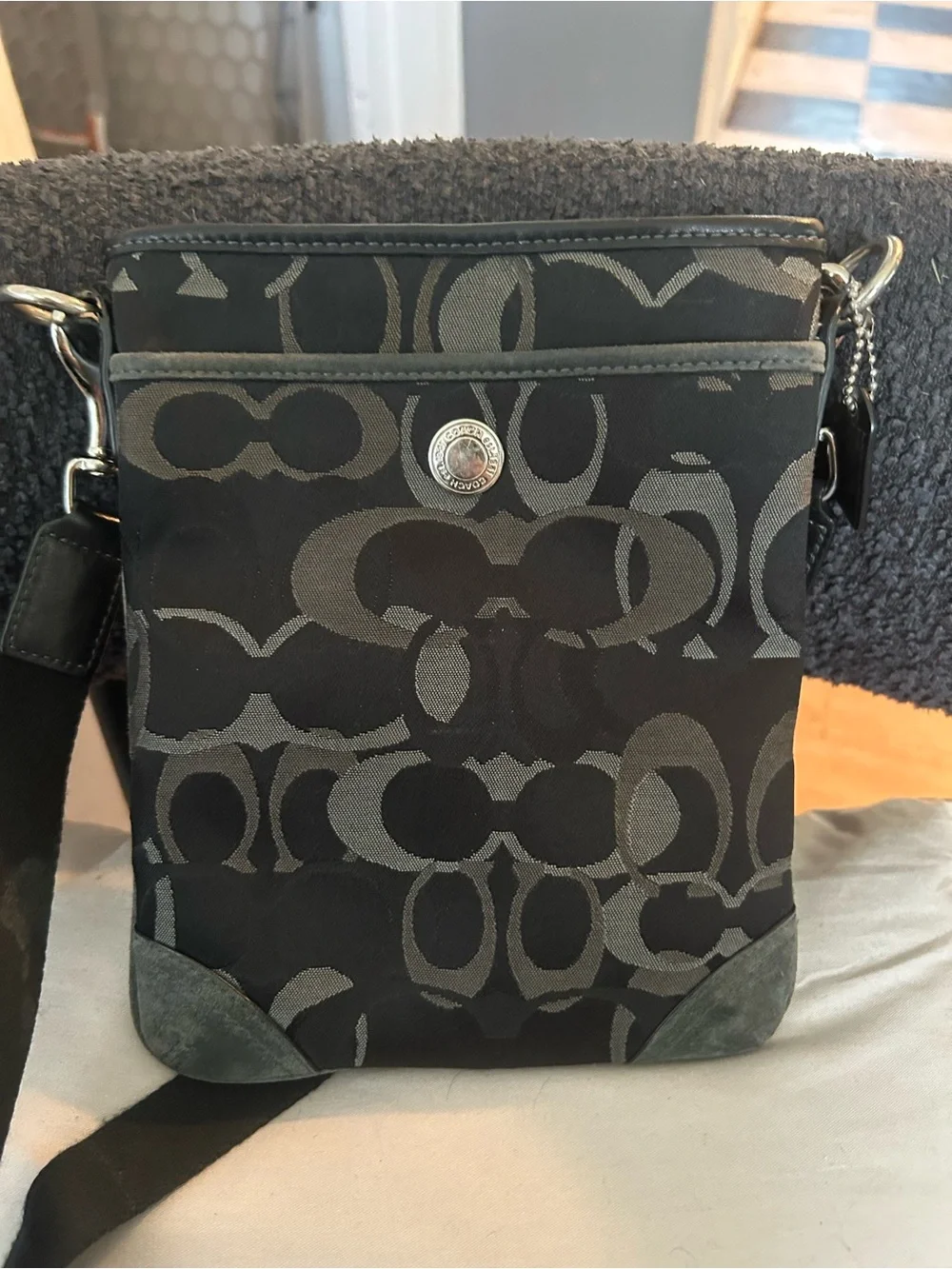 Coach Vintage Black Signature-Print Crossbody Bag
